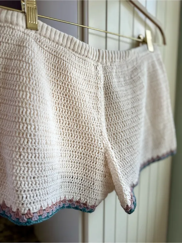 American Eagle Crochet Shorts Cotton Cream Boho Drawstring Large L - Image 5