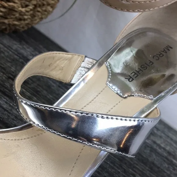 Marc Fisher White & Silver Ankle Strap Heels 8 - Image 6