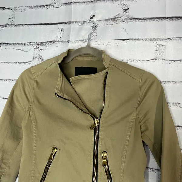 Zara BASIC Tan Cargo Utility Jacket XS Full Zip Asymmetrical Y2K Streetwear - Image 5