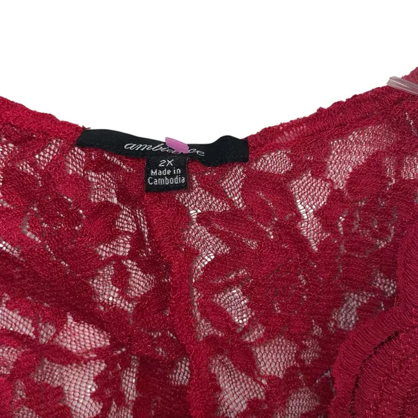 AmbuRance Red Lace Bodysuit V Neck Sleeveless Full Lace Size 2X - Image 4