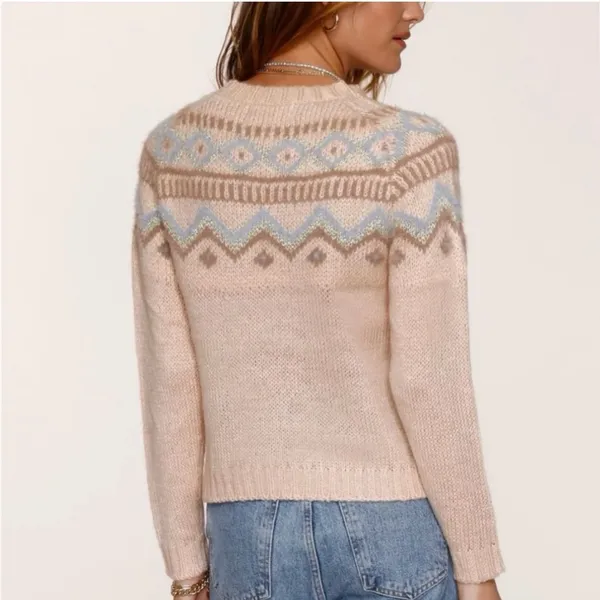 Heartloom Cream and Light Blue Fair Isle Patterned Sweater - Image 2