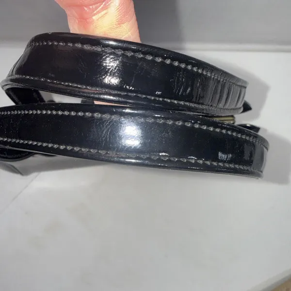 Vintage Black Patent Leather Old Money Minimalist Classic Top Handle‎ Bag Purse - Image 12