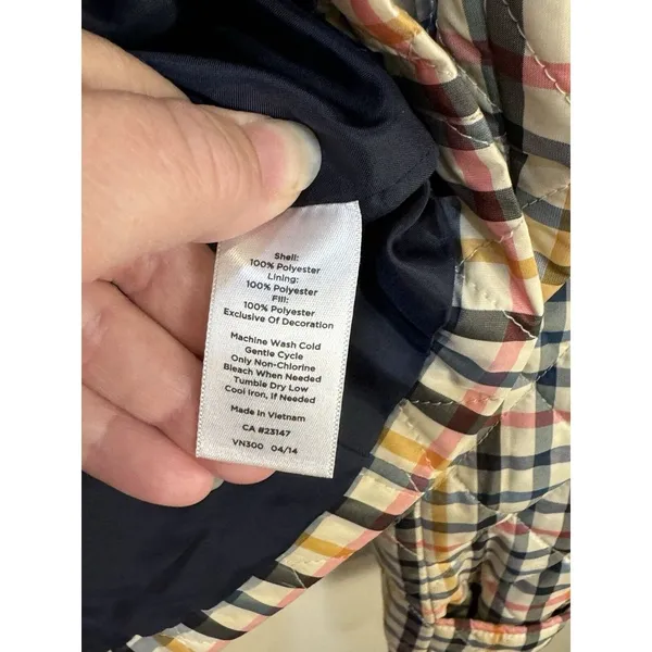 Talbots Quilted Blue‎ Pink Yellow Plaid Check Jacket Coat Zip Size XS Preppy - Image 11