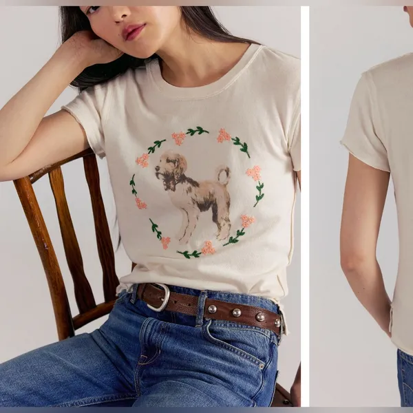 NWT Free People We The Free Fur Friend Tee - doodle tea - XS - Image 3