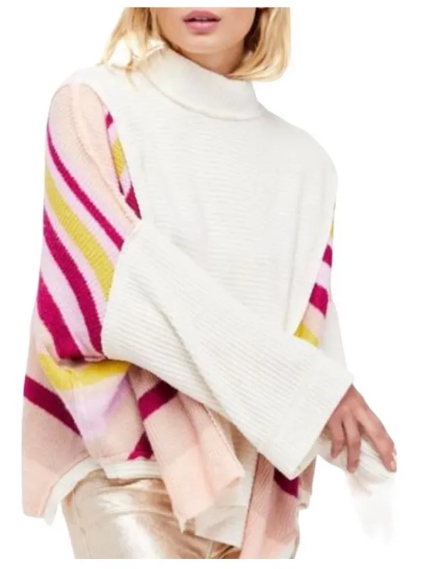 Free People Susie Swit Oversized Pullover Sweater M Mockneck Colorful Striped - Image 5