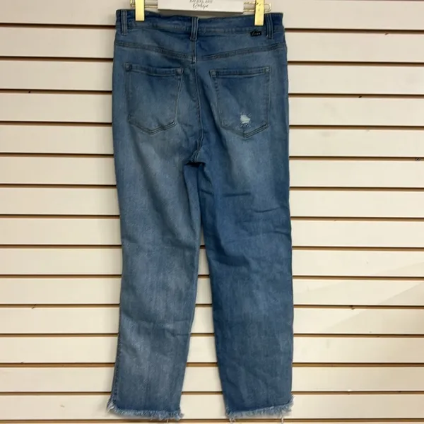 Risen Jeans High Rise Button Fly Distressed Frayed Raw Hem Stretchy‎ Size 13/31 - Image 4