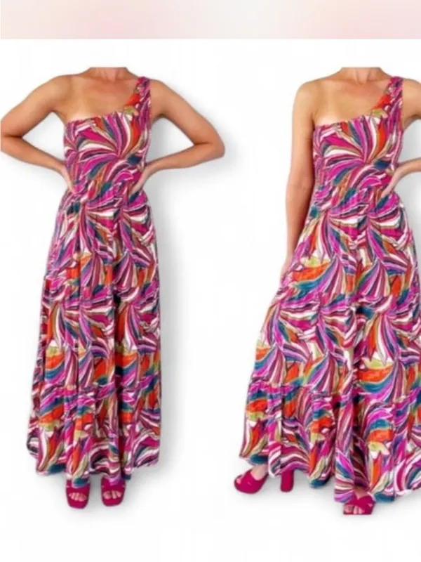 Abel the Label Anthropologie Kelissa Maxi Dress Small One Shoulder Colorful - Image 2