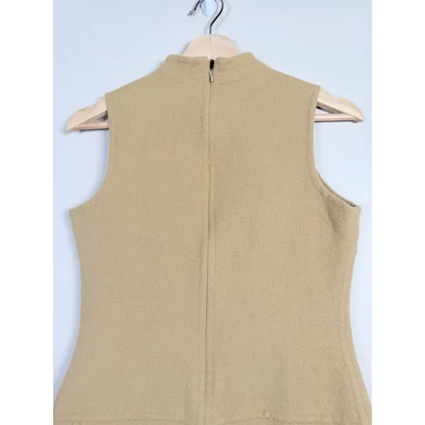 Kenar Neutral Tan Wool Blend Dress‎ Minimalist Crêpe/Tan Sleeveless Midi Career - Image 3