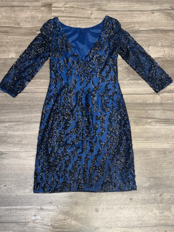 Aidan Mattox Size 10 Navy Blue Black Sequin Bodycon Cocktail Dress - Image 4