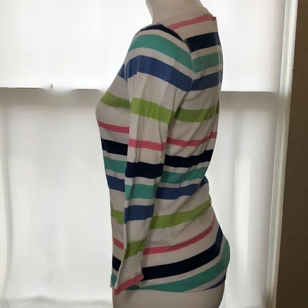 Chaps 3/4 sleeve white multicolor striped Henley - Image 4