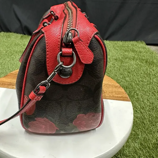 Coach Canvas Mini‎ Bennett Brown Rose Floral Red - Image 7