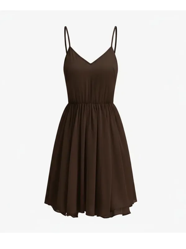 Commense Brown Triple-Layer Babydoll Boho Mini Dress Size Large NWOT - Image 2