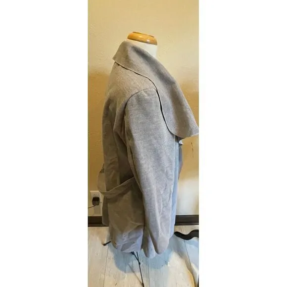 Elegant Gray Waterfall Collar Belted Long Cardigan‎ Coat gray made In Italy 22 - Image 2