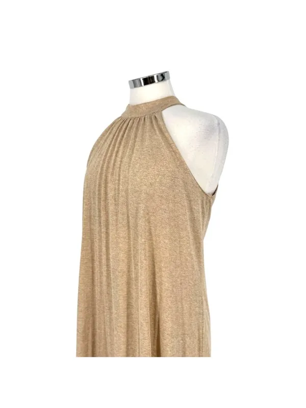 Michael Stars Metallic Gold Halter Dress Beach Resort Party Cream Beige Size XS - Image 2