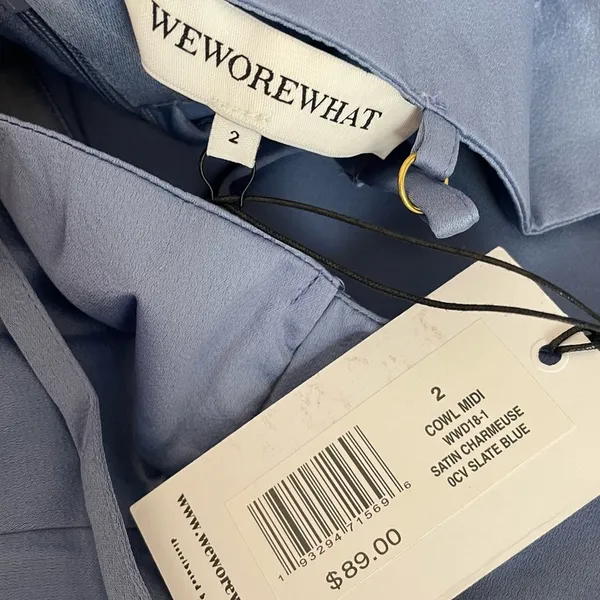 WEWOREWHAT Cowlneck Satin Midi Slip Dress Slate Blue Women’s Sz 2 - Image 6