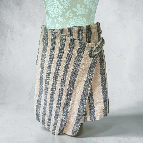Free People Wrap Mini Skirt M Brown Stripe Asymmetrical Boho Cottage Festival - Image 8