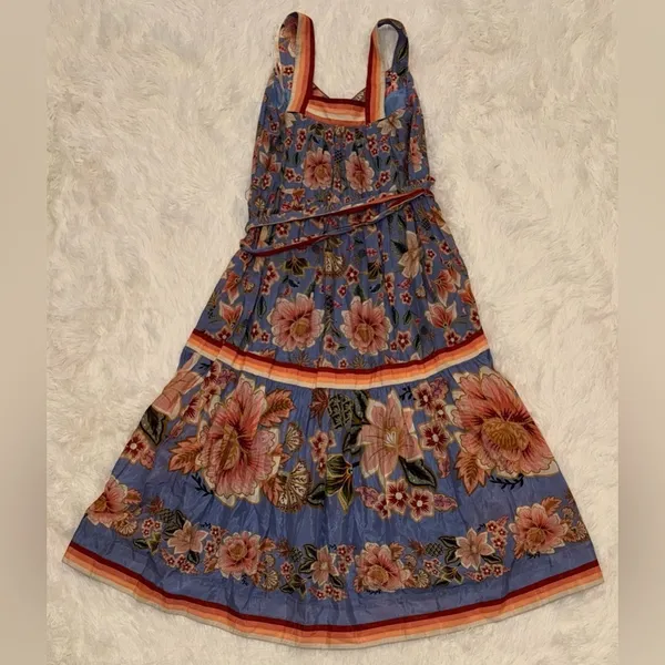 NEW FARM Rio Blue Superbloom Tapestry Belted Maxi Dress sz S - Image 5