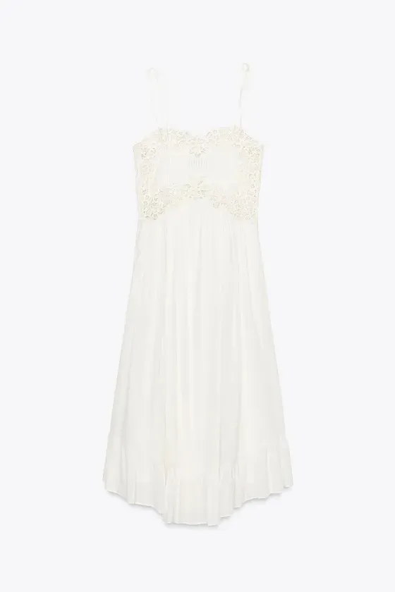 Zara White Lace Cotton Flowy Summer Bohemian Midi Dress - Image 6