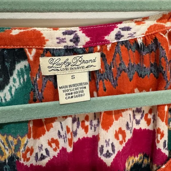 Lucky Brand Bohemian Top Button Down‎ S Peasant Blouse Multicolor Boho Southwest - Image 6