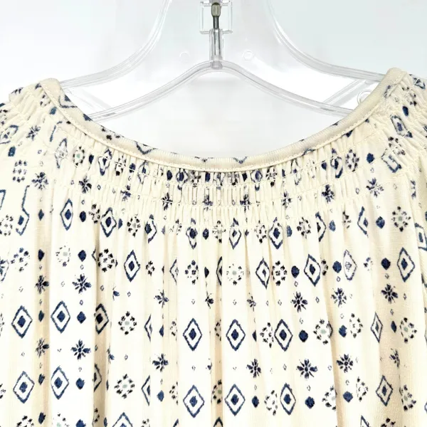 Wonderly Tiered Babydoll Dress Womens L Cream Navy Boho Smocked Peasant Cottage - Image 7