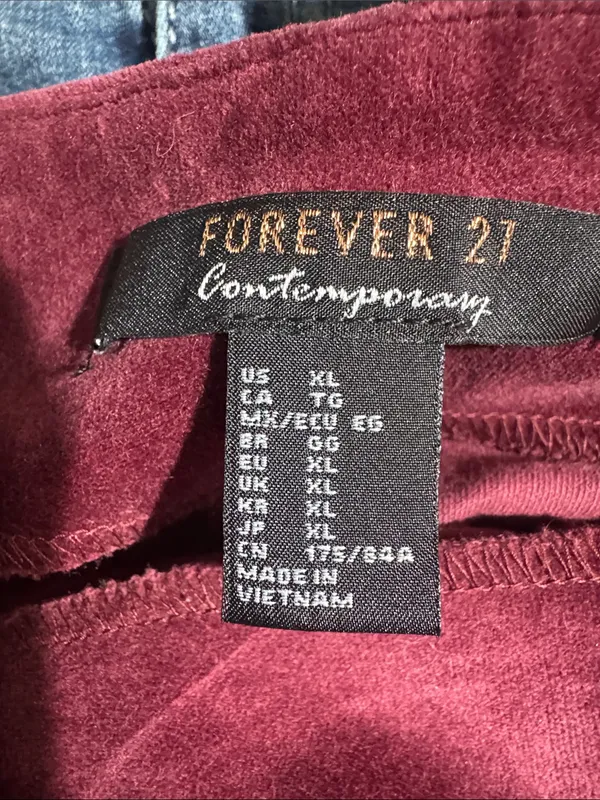 Forever 21 Contemporary Burgundy Velvet Flare Pants High Rise Side Zip XL - Image 6
