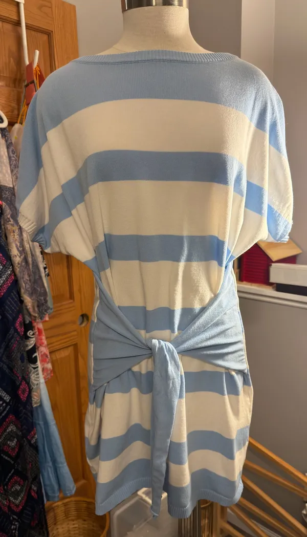 Boutique Blue and white Mini Dress Tie Front - Image 2