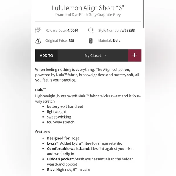 Lululemon Align Shorts Diamond Dye Pitch Grey Graphic Grey Size 0 - Image 5
