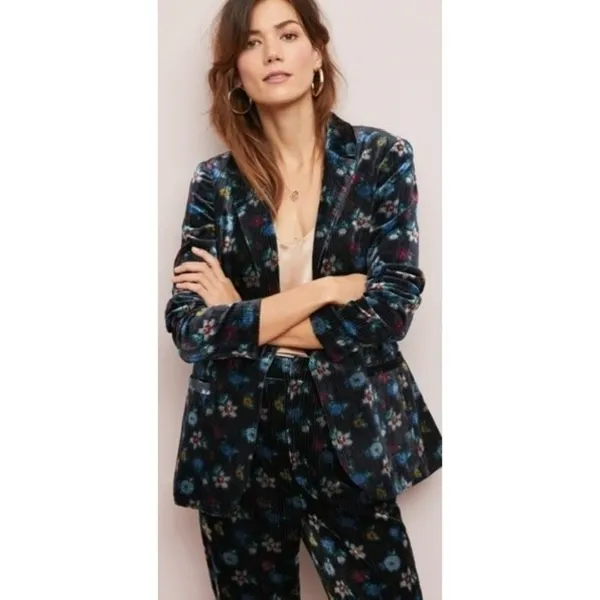 Anthropologie ETT:TWA Blooming Floral‎ Corduroy Blazer Jacket Academia Size 2 - Image 4