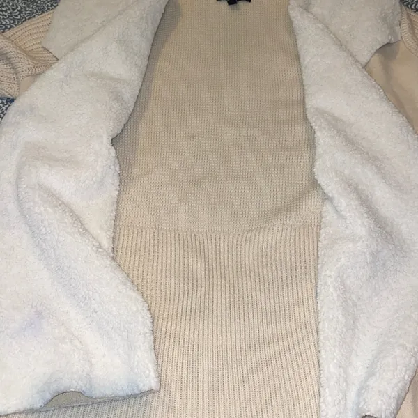 Cream Cardigan Faux Suede Sherpa Shearling Fur Jacket Western Cottagecore XL - Image 4