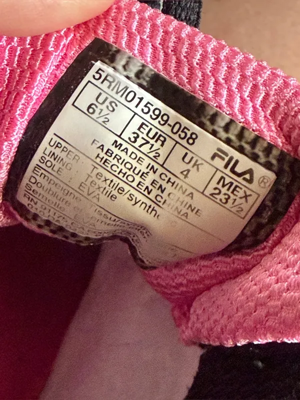 Fila Black Gray Pink Sneaker Size 6 1/2 - Image 5