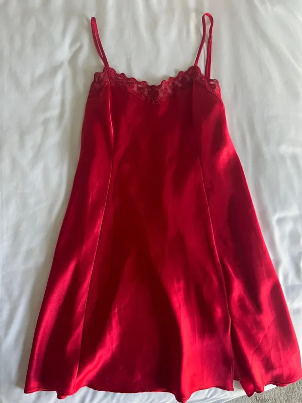 Red Satin Lace Dress Size M - Image 3