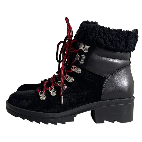 Marc Fisher LTD Brylee Black Leather Suede‎ Shearling Hiking Boots 6.5M - Image 2