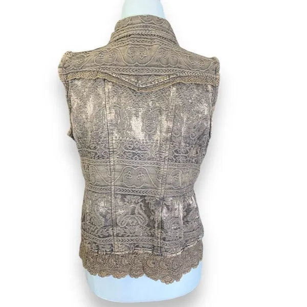 Vintage Flashback‎ Vest Metallic Brown Floral Detail Lace Embroidered High Neck - Image 8