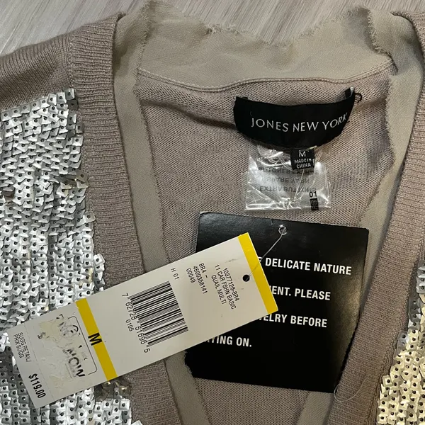 Jones New‎ York Gray Sequin Cardigan Sweater - Image 3