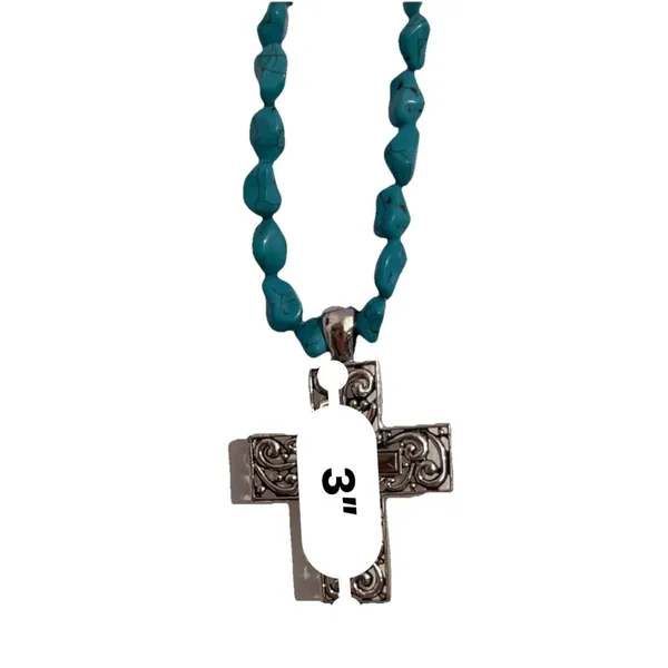 Necklace Matching Earrings Turquoise Beads Silver Cross Jewelry Set Boho Western - Image 6