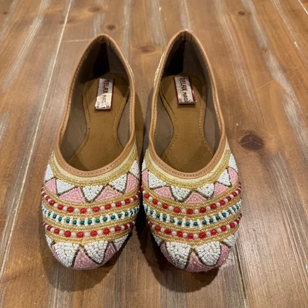 Relax Nagra Jaipur Beaded Flats Women’s 6 Pink Gold Embellished Slip On Shoes - Image 2
