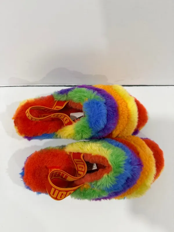 UGG Fluff Yeah Slide Rainbow Multi Color Shearling Slingback Sandal Size 7 Women - Image 4