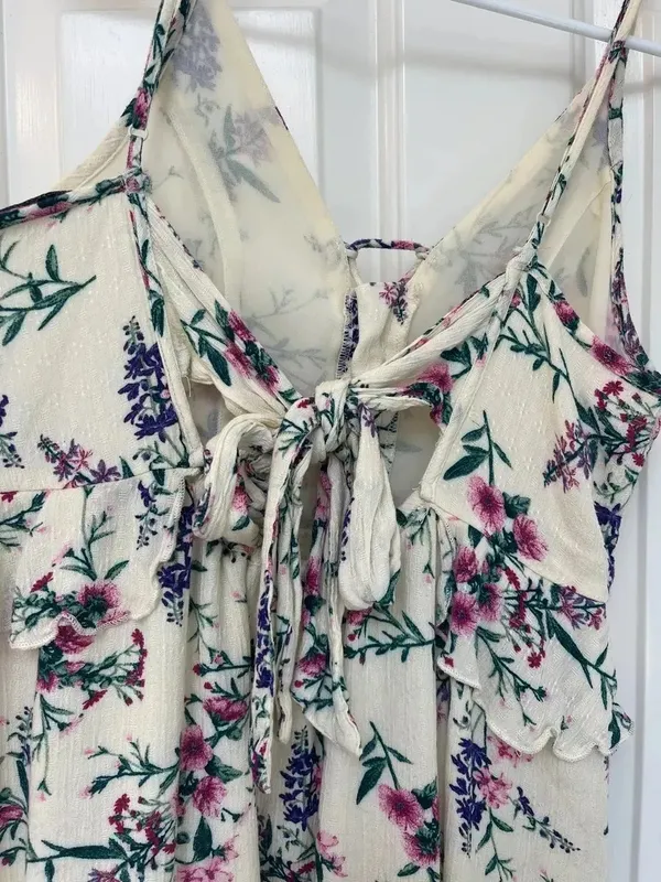 American Eagle Outfitters Cream Floral Tie-Front Mini Dress - Image 6