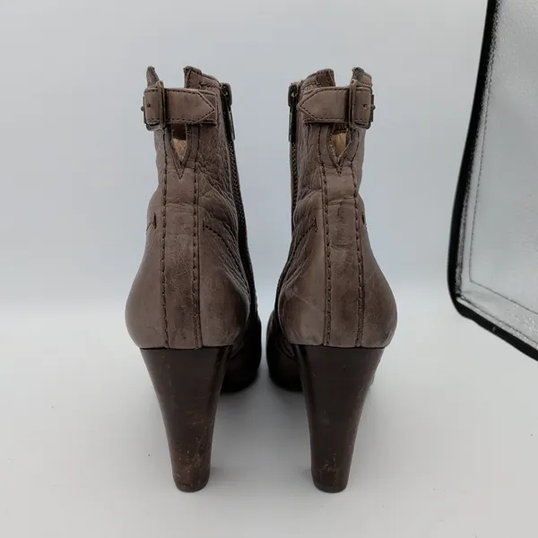 Frye Marissa Grey Leather Ankle Boots Buckle Block Heel Womens‎ 7M 3476922-GRY - Image 5