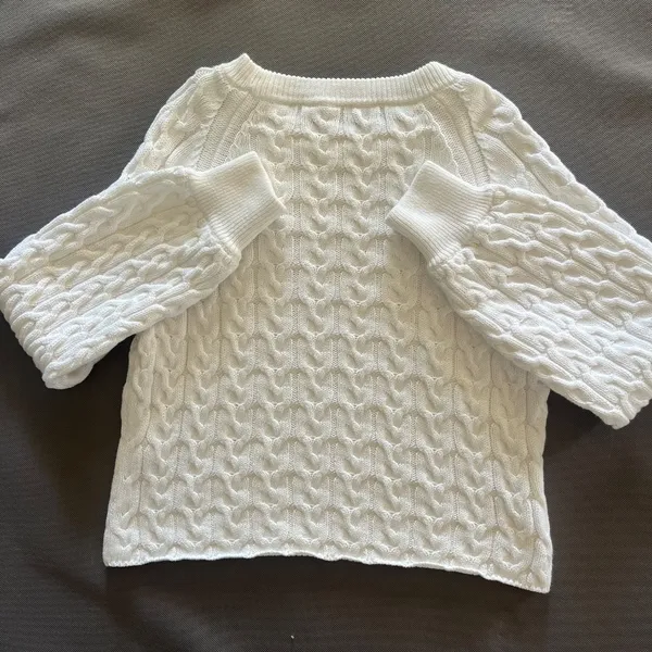 J.Crew White Relaxed-fit Cable-knit Crewneck Sweater Size Small - Image 3