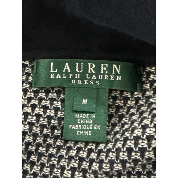 Lauren Ralph Lauren Knit Dress Black White Geometric Pattern 3/4 Sleeves‎ Medium - Image 10