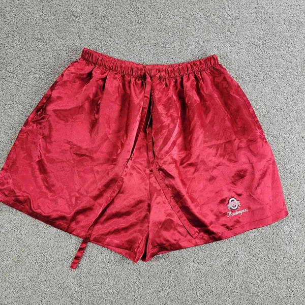 Ohio State Pajama Shorts Set Womens L Red Satin Embroidered Buckeyes Logo Pocket - Image 4