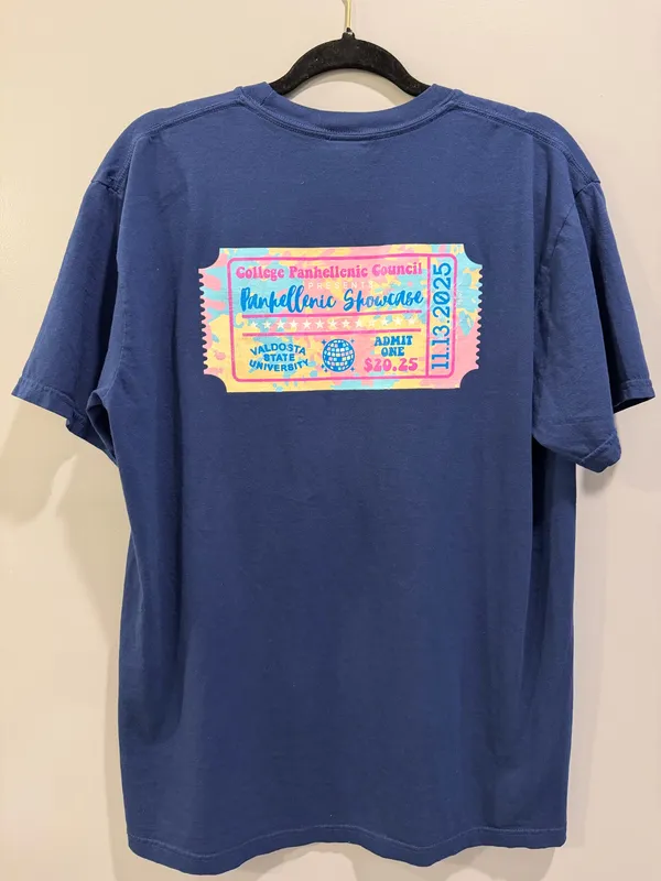 Comfort Colors Valdosta State University 2025 Panhellenic Showcase Short Sleeve Pocket Tee Blue - Image 2