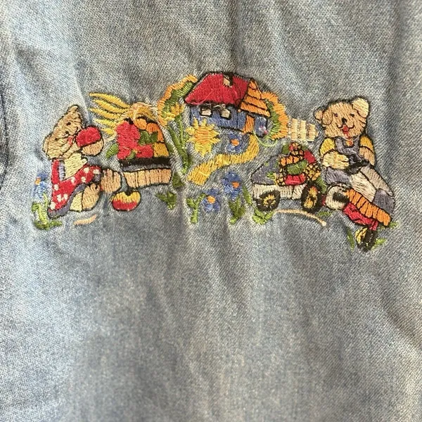 Vintage Way To Go Blue Denim Button Down Women’s S Embroidered Shirt Cottagecore - Image 4