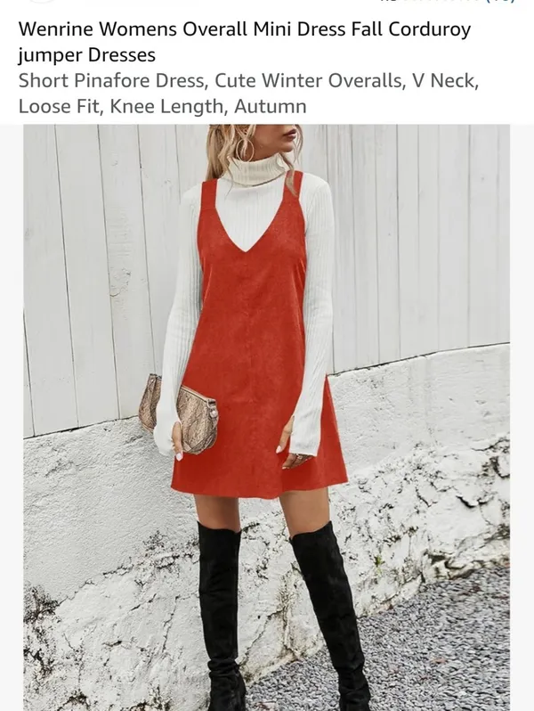 Women's Brick Red Corduroy Pinafore Mini Dress Size Medium - Image 4