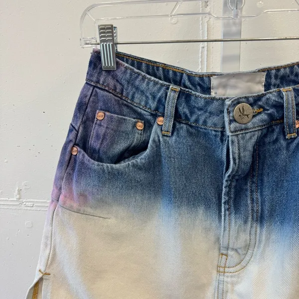 One‎ Teaspoon Dip Dye Denim Mini Skirt Blue White Mid Rise Size 25 - Image 6