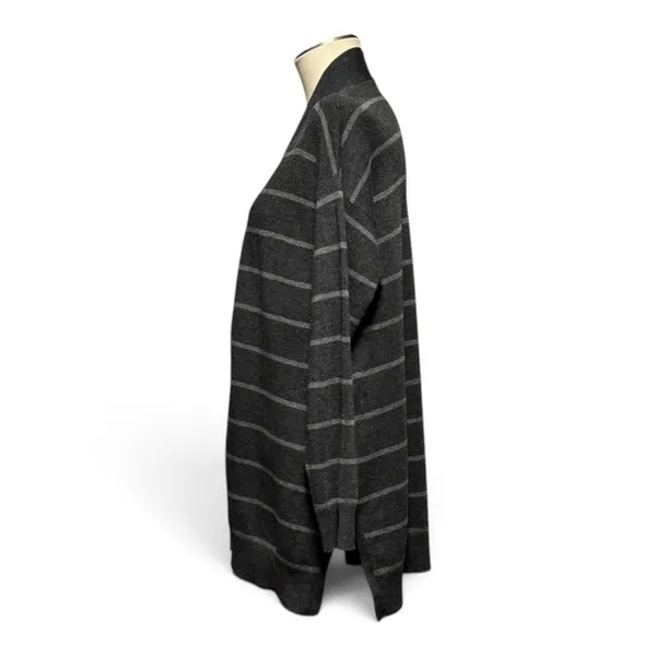 Eileen Fisher Open Front Cardigan Sweater Stretch Gray Stripe Medium - Image 3