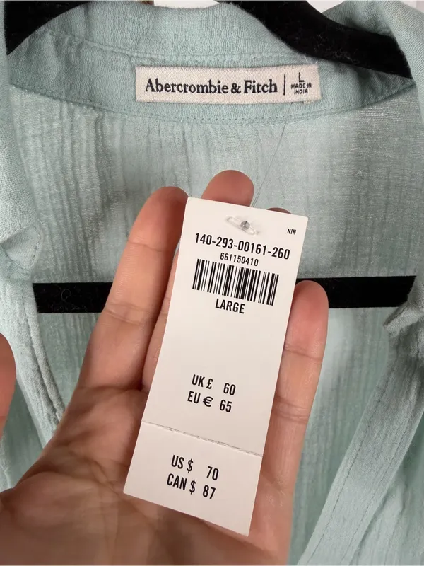 Abercrombie & Fitch NWT Mint Green Cotton Tie Front Gauze Shirt Sz L - Image 3