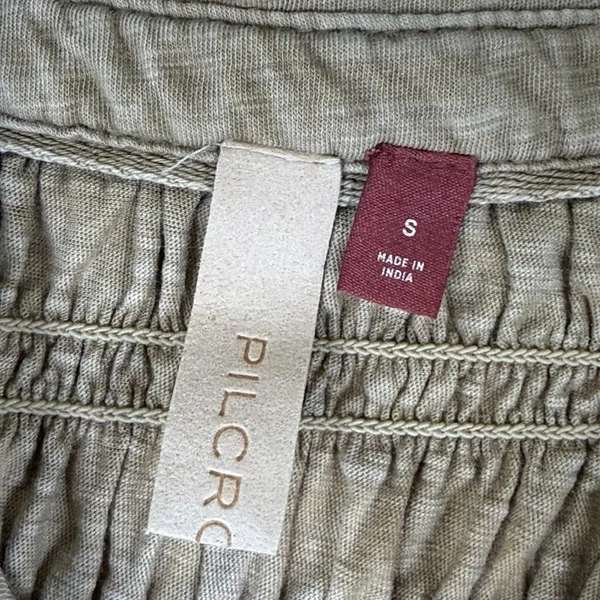 Pilcro and the Letterpress Smocked Button Down Shirt Khaki Tan Small OB1665520 - Image 2