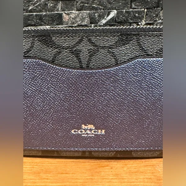 Smoke Metallic Blue Black Coach Wristlet Corner Zip Pouch With Card Slot - Image 2